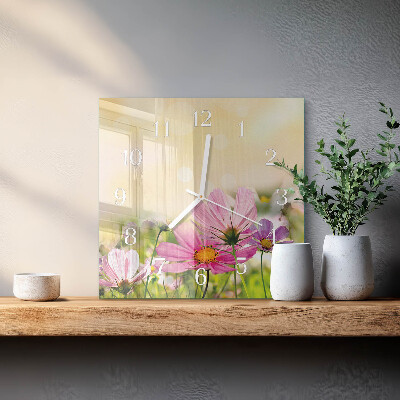 Square wall clock Cosmos Flowers