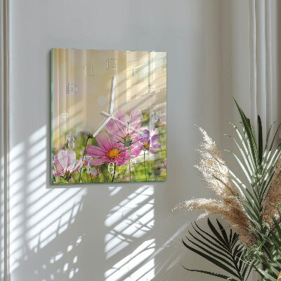 Square wall clock Cosmos Flowers