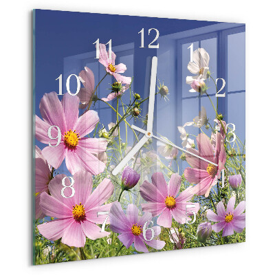 Square wall clock Cosmos Flowers