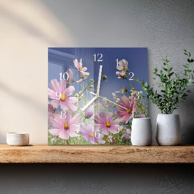 Square wall clock Cosmos Flowers