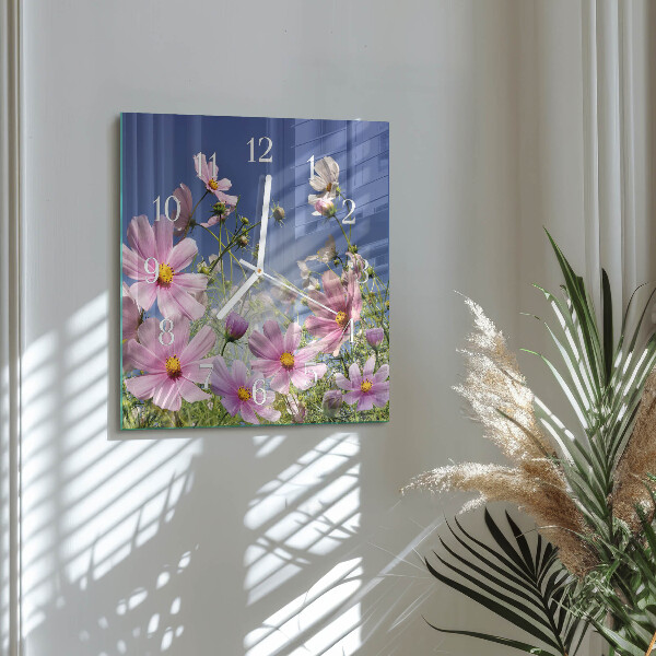 Square wall clock Cosmos Flowers