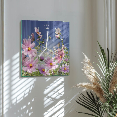 Square wall clock Cosmos Flowers