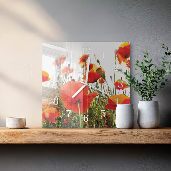Square wall clock Poppies