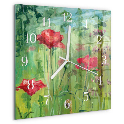 Square wall clock Poppies
