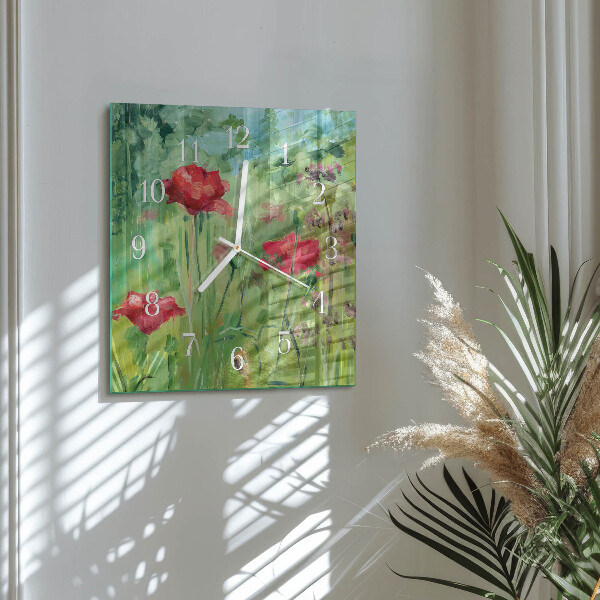 Square wall clock Poppies