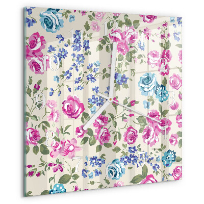 Square wall clock Roses
