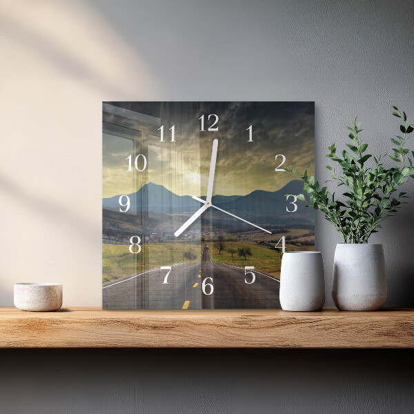 Square wall clock Path Mountains