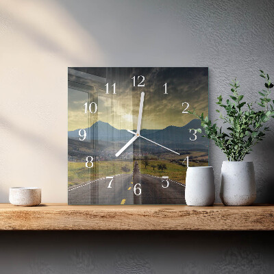Square wall clock Path Mountains