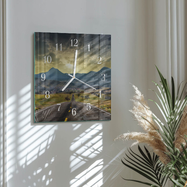 Square wall clock Path Mountains