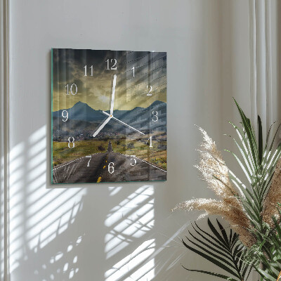 Square wall clock Path Mountains