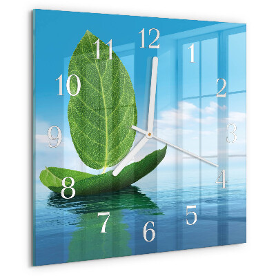 Square wall clock Leaves