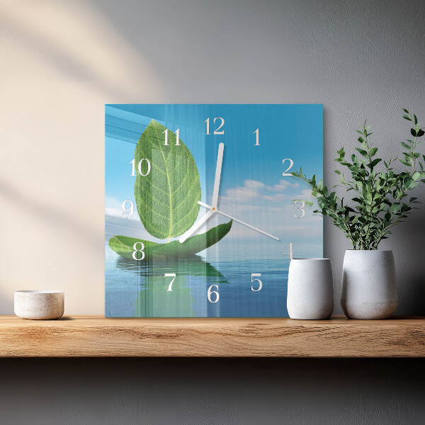 Square wall clock Leaves