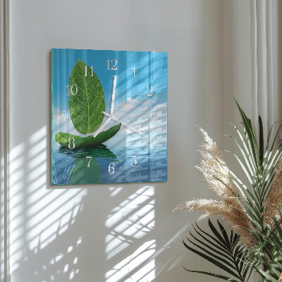 Square wall clock Leaves