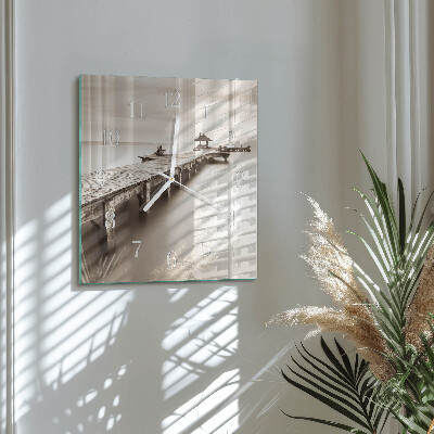 Square wall clock Wooden Bridge