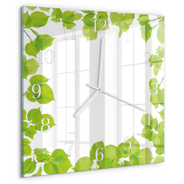 Square wall clock Leaves