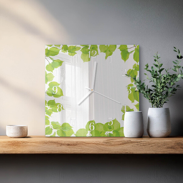 Square wall clock Leaves