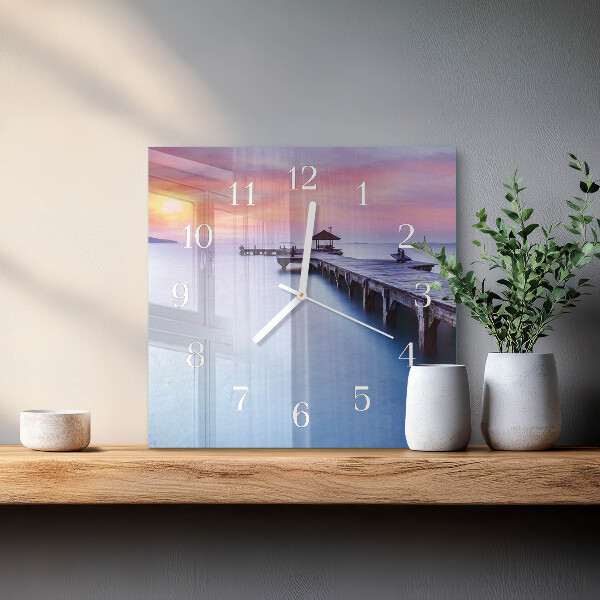 Square wall clock Wooden Bridge