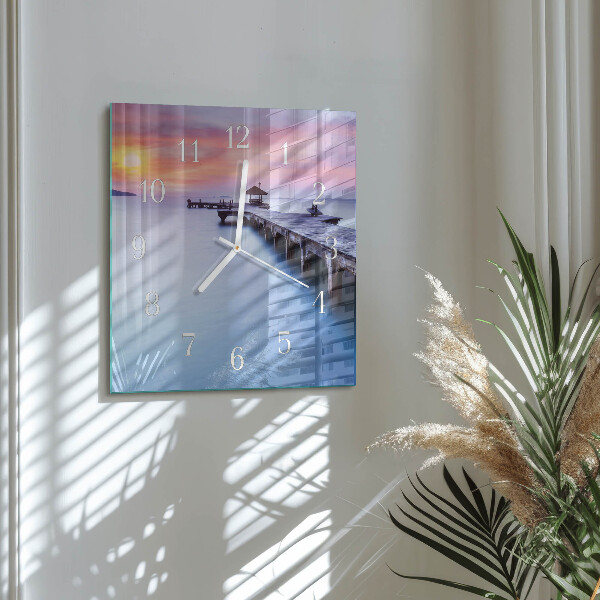 Square wall clock Wooden Bridge