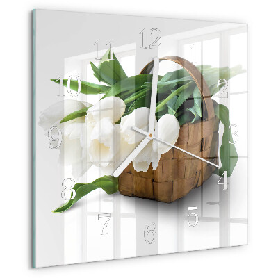 Square wall clock Basket of Tulips