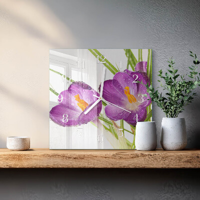 Square wall clock Crocuses