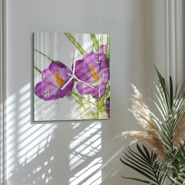 Square wall clock Crocuses