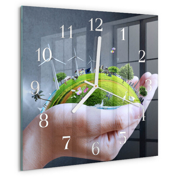 Square wall clock Hand Earth