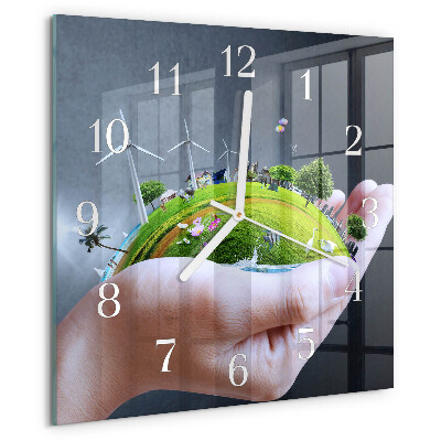 Square wall clock Hand Earth