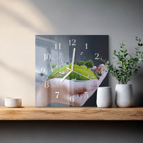Square wall clock Hand Earth