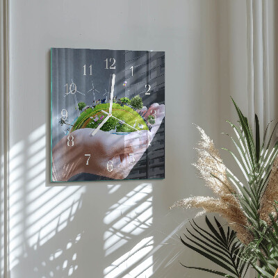 Square wall clock Hand Earth