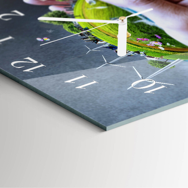 Square wall clock Hand Earth