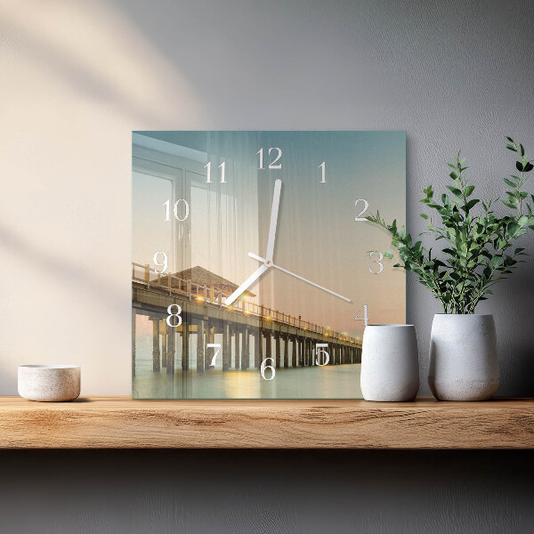 Square wall clock Wooden Walkway