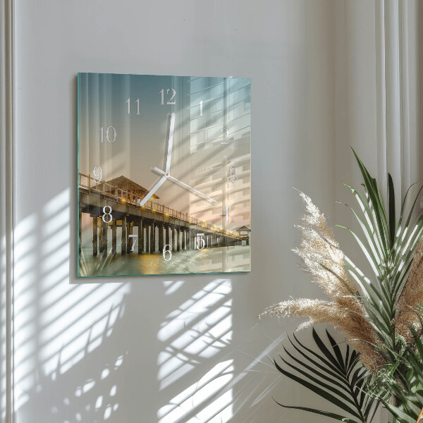 Square wall clock Wooden Walkway