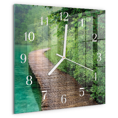 Square wall clock Wooden Walkway