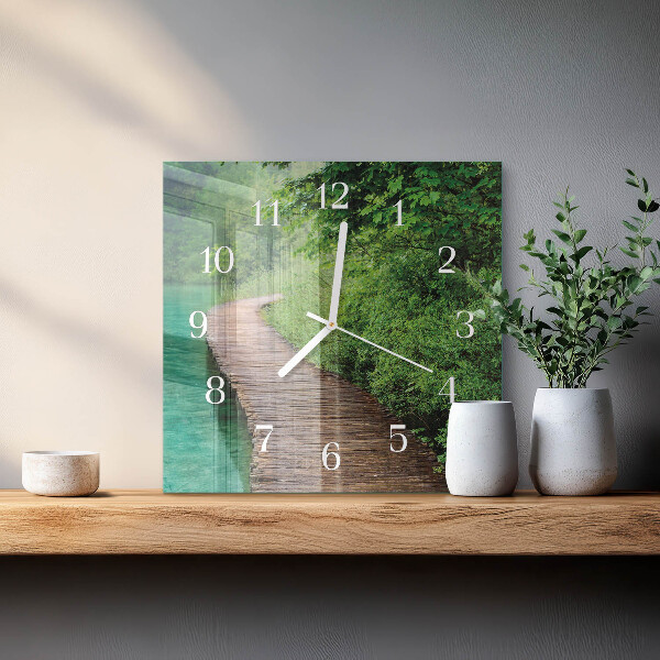 Square wall clock Wooden Walkway