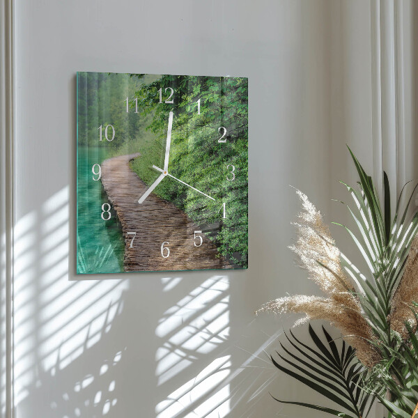 Square wall clock Wooden Walkway