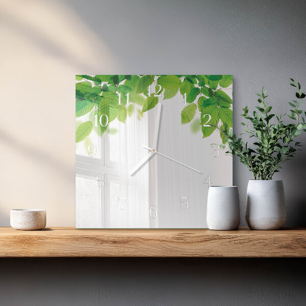 Square wall clock Leaves