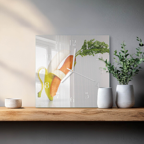 Square wall clock Carrots and Bananas