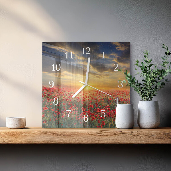 Square wall clock Poppy Field