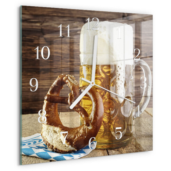 Square wall clock Beer Pretzel