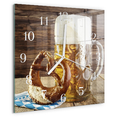 Square wall clock Beer Pretzel
