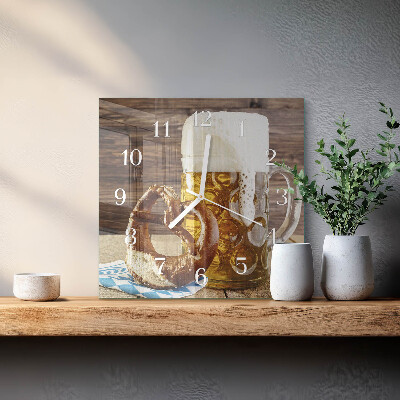 Square wall clock Beer Pretzel