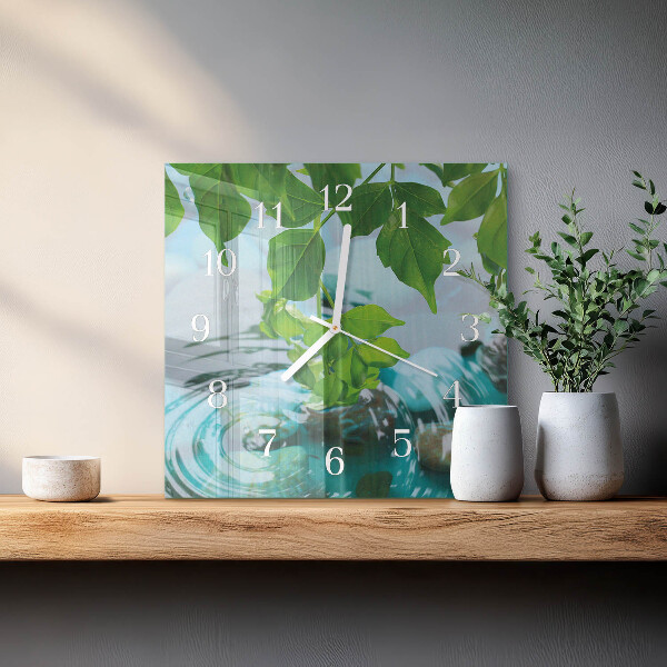 Square wall clock Leaves