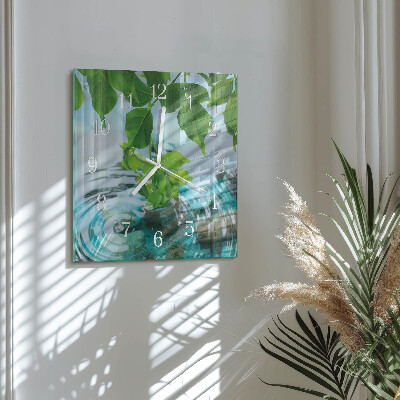 Square wall clock Leaves