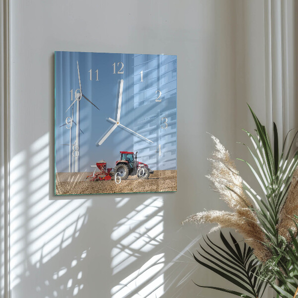 Square wall clock Tractor Field