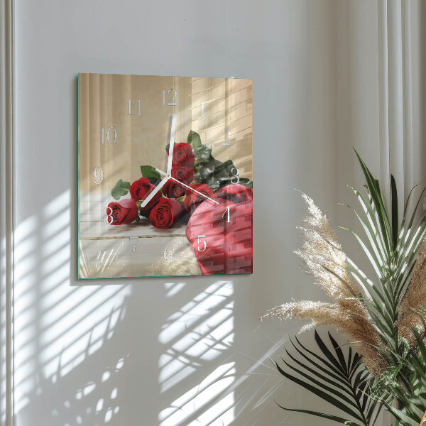 Square wall clock Roses