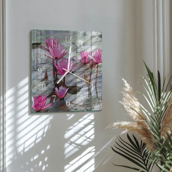 Square wall clock Water Lilies