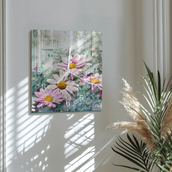Square wall clock Flowers