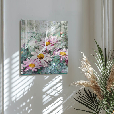 Square wall clock Flowers