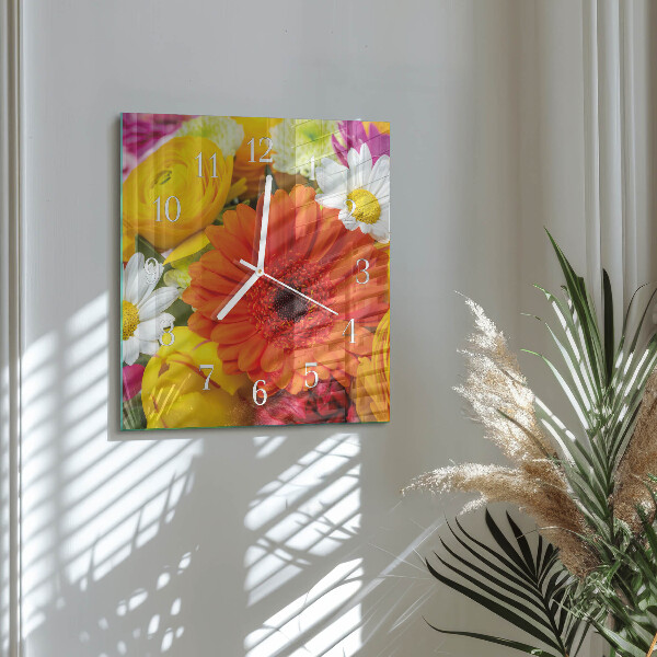 Square wall clock Flowers