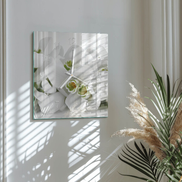 Square wall clock Flowers